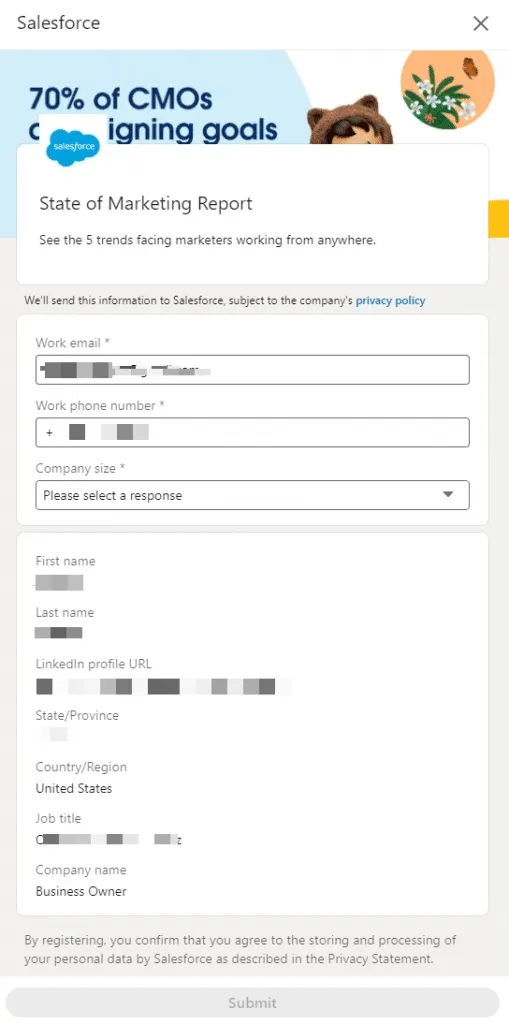 ¿Qué es un formulario de generación de leads de LinkedIn? Ejemplo