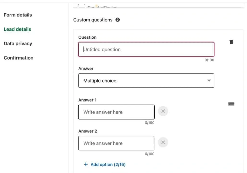 Pregunta sobre los datos del lead en un formulario de generación de leads