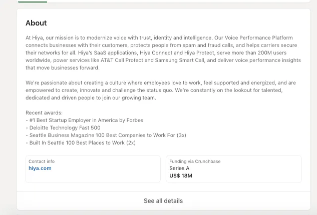 Beispiel für die Beschreibung eines Technologieunternehmens im LinkedIn-Marketing