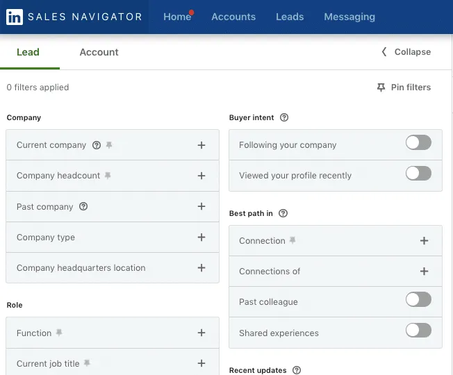 Erweiterte Unternehmensfilter in Sales Navigator zur Suche nach einer Zielgruppe für das LinkedIn-Automatisierungstool