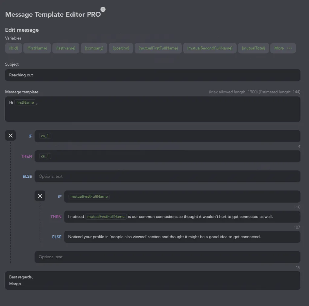 Logische IF-THEN-ELSE-Textbausteine im Tool Linked Helper zur Automatisierung von LinkedIn-Nachrichten