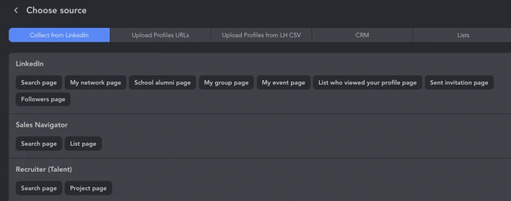 Quellen zur Zielgruppenerfassung im Tool Linked Helper zur Automatisierung von LinkedIn-Nachrichten