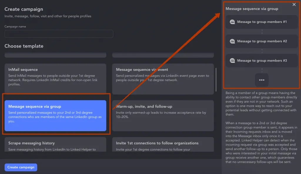 Automatisierte Nachrichten über eine Gruppe in Linked Helper