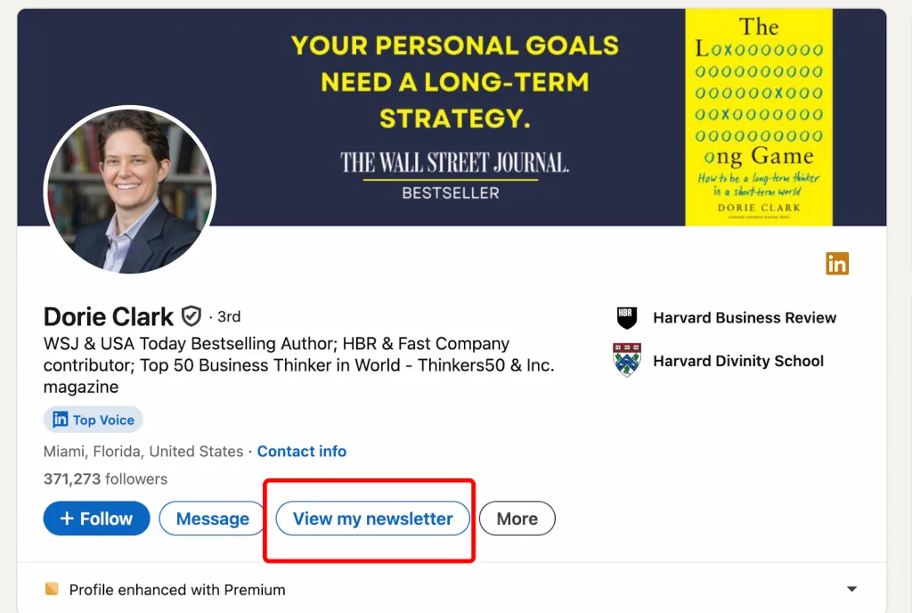 Ejemplo del botón de newsletter de LinkedIn