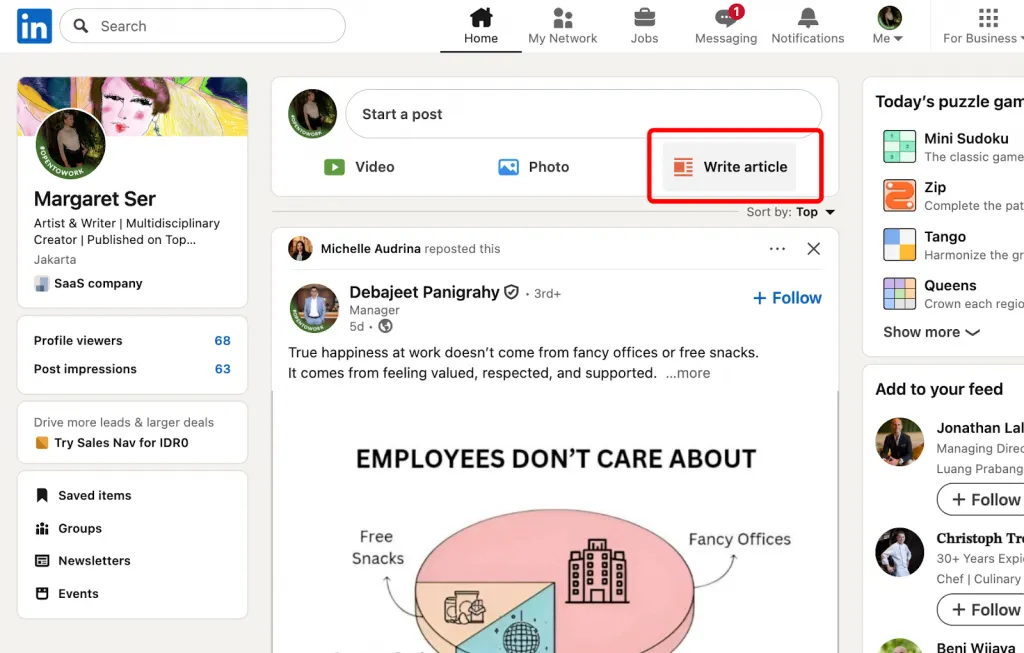 Escribir un artículo para crear una newsletter en LinkedIn
