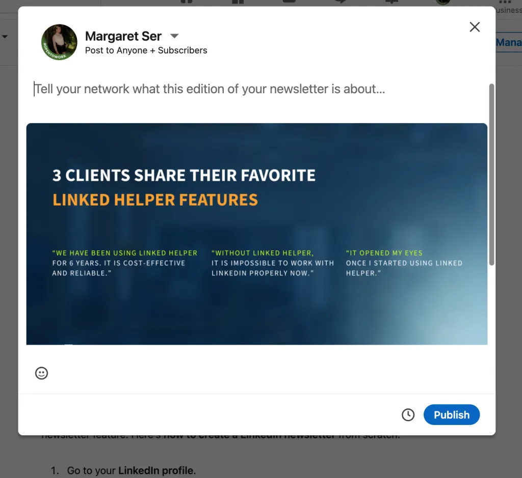 Publicación de una newsletter de LinkedIn