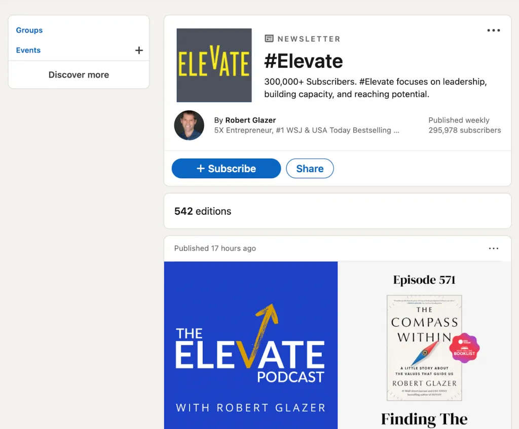 Ejemplo de la newsletter de Robert Glazer