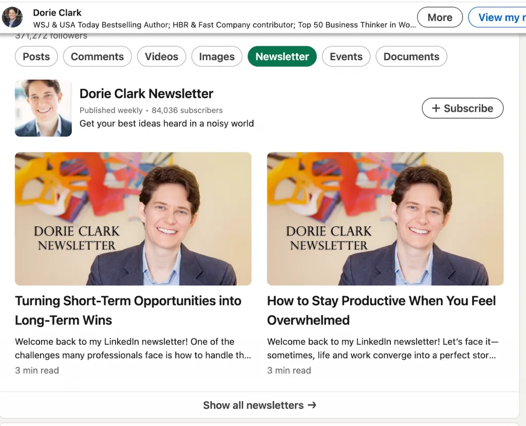 Ejemplo de la newsletter de Dorie Clark