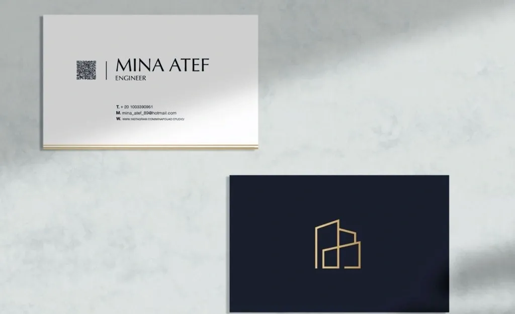 Ejemplos de LinkedIn en tarjetas de presentación: tarjeta de presentación minimalista con un código QR