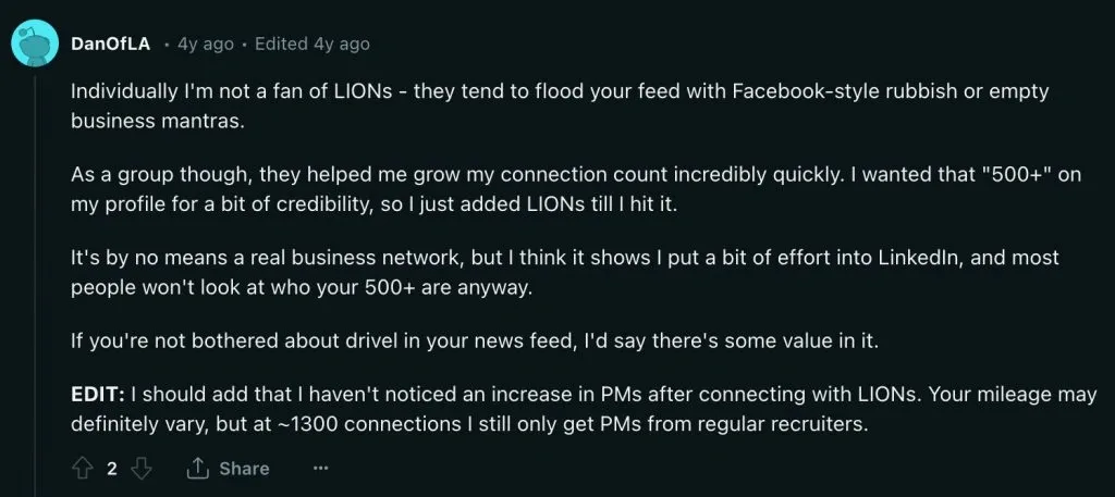Desventajas de ser LION en LinkedIn