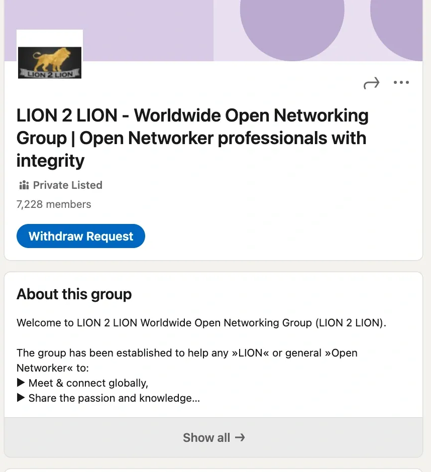 Ejemplo de grupo LION de LinkedIn: LION 2 LION