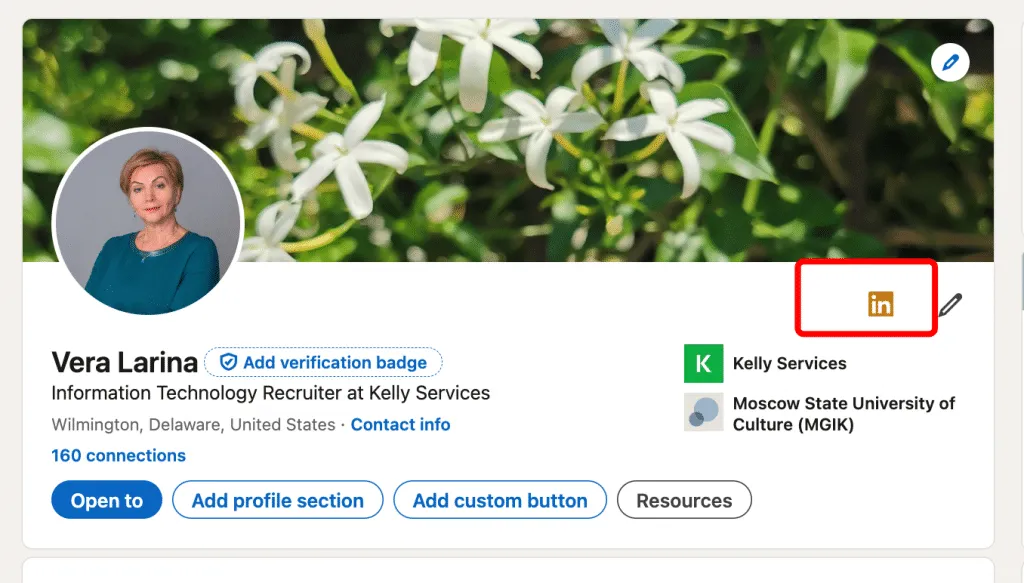 open profile messaging interface premium button