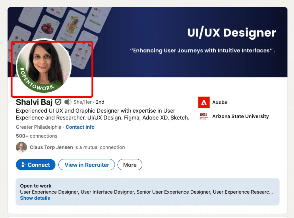 linkedin open profile vs open to work badge