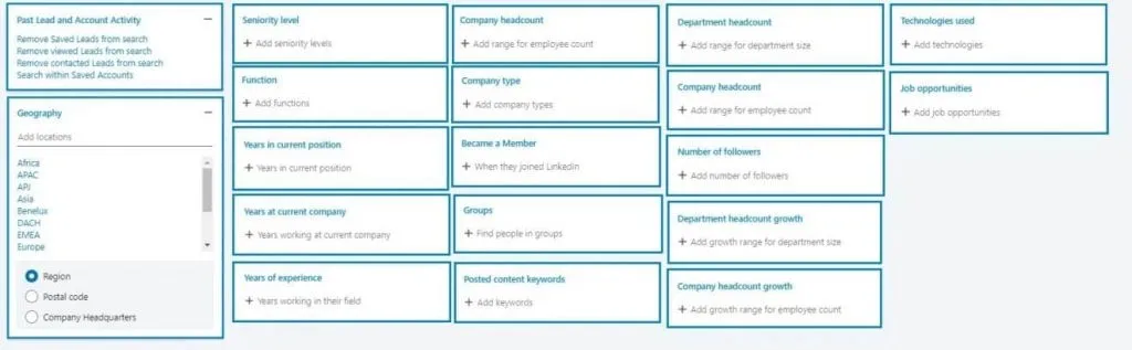 Filtros de pesquisa do LinkedIn Sales Navigator para encontrar leads