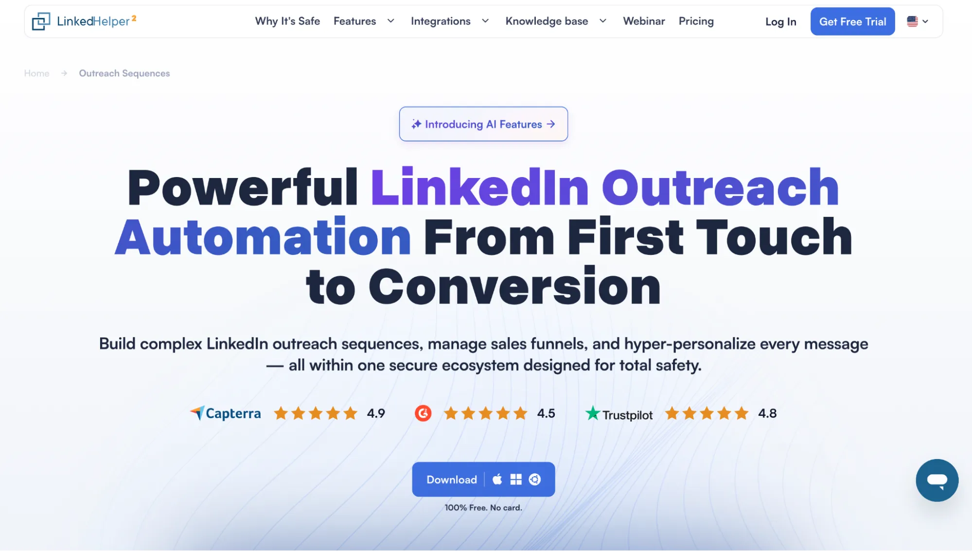 Página inicial do Linked Helper que apresenta a sua plataforma de automatização da prospeção no LinkedIn.