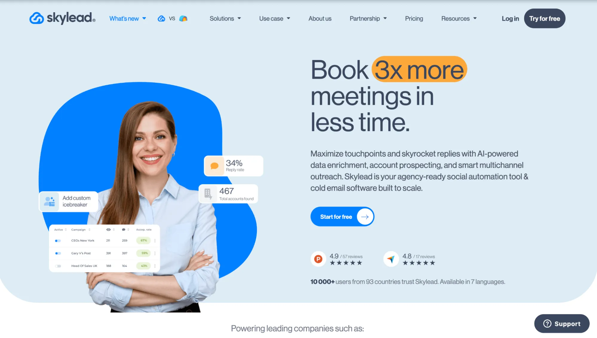 Página inicial do Skylead que apresenta a sua plataforma de automatização da prospeção no LinkedIn.
