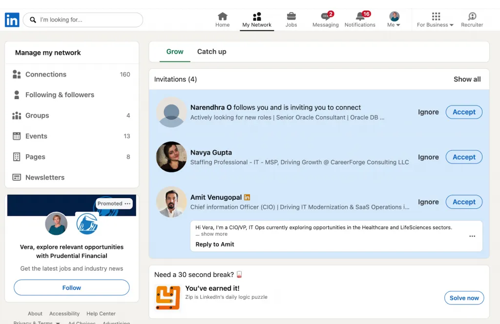 exemple d’onglet affichant les demandes de connexion LinkedIn en attente