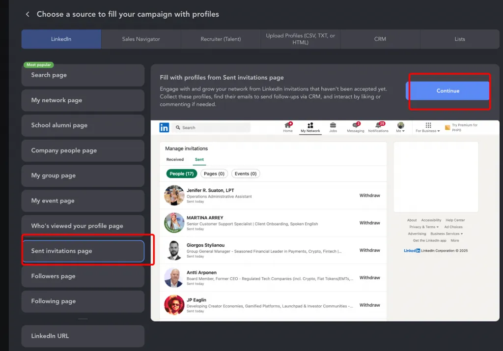 exportation des invitations envoyées avec Linked Helper