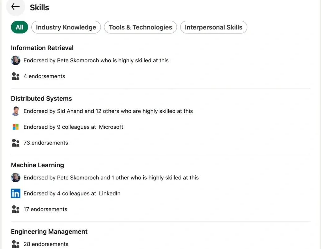 Utiliser LinkedIn pour développer sa marque personnelle – exemple de compétences et de validations