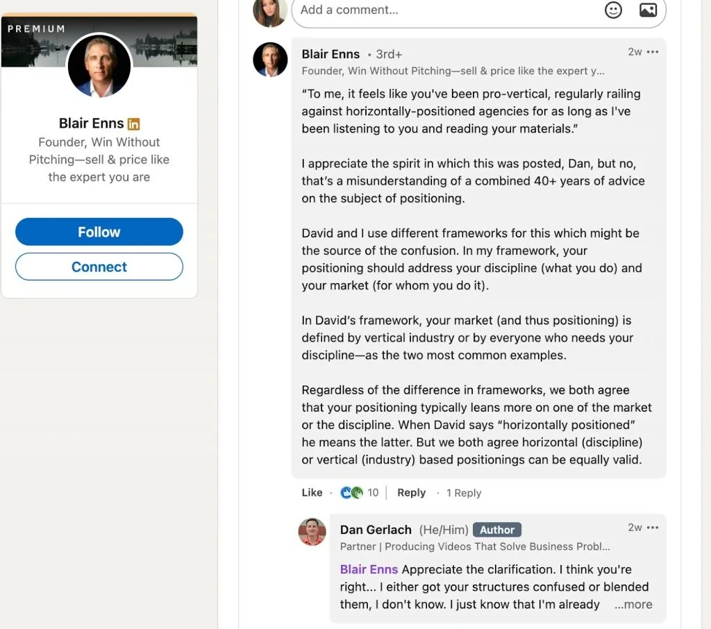 Utiliser LinkedIn pour développer sa marque personnelle – exemple de commentaire