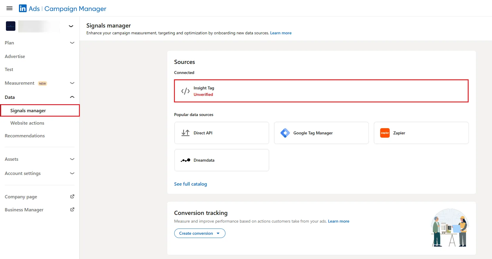 LinkedIn Pixel Setup Interface Part 1