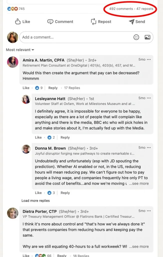LinkedIn-Umfragen zur Leadgenerierung – Screenshot eines Beitrags mit Kommentaren