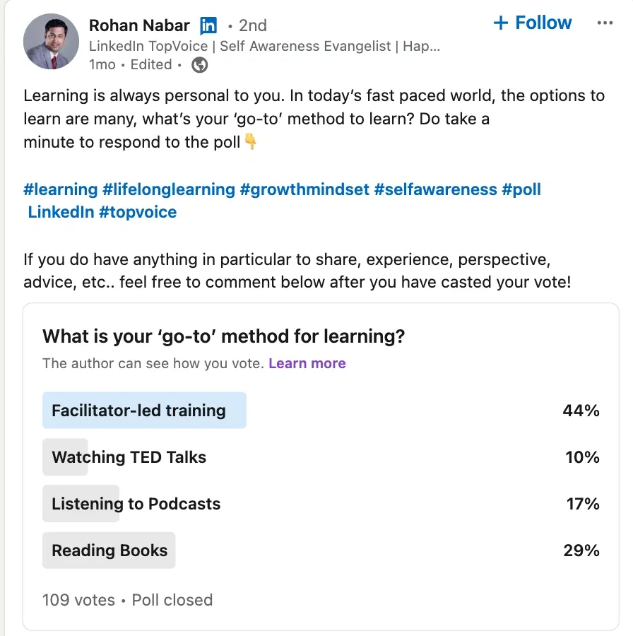LinkedIn-Umfragen zur Leadgenerierung – Screenshot eines Beitrags, der zum Herunterladen kostenpflichtiger Vorlagen führt