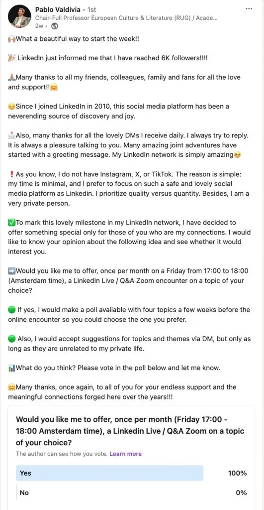 LinkedIn-Umfragen zur Leadgenerierung – Screenshot eines Beitrags, der zu einer Live-Veranstaltung führt