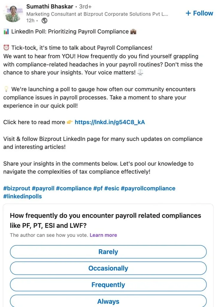 LinkedIn-Umfragen zur Leadgenerierung – Screenshot eines Beitrags, der zu einem Artikel führt
