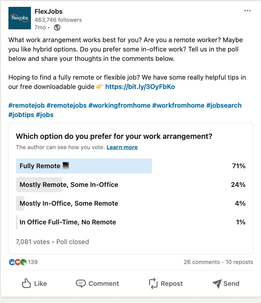 LinkedIn-Umfragen zur Leadgenerierung – Screenshot eines Beitrags, der zu herunterladbaren Materialien führt