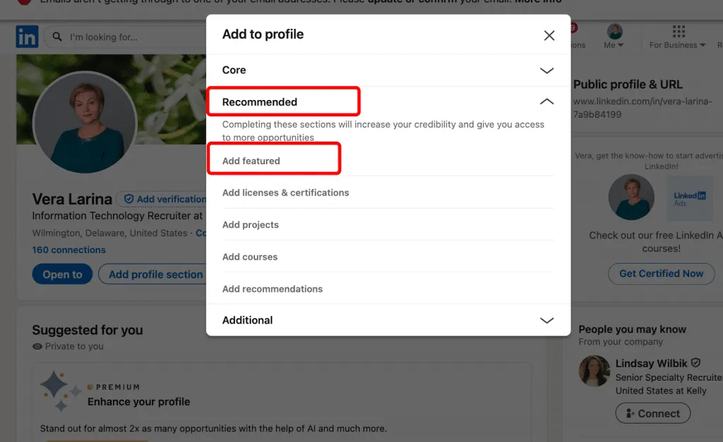 Portfolio zu LinkedIn hinzufügen, LinkedIn-Profil einrichten
