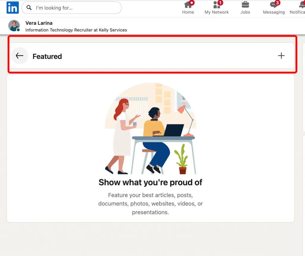 Bereich „Featured“ auf LinkedIn, Portfolio-Link zum LinkedIn-Profil hinzufügen