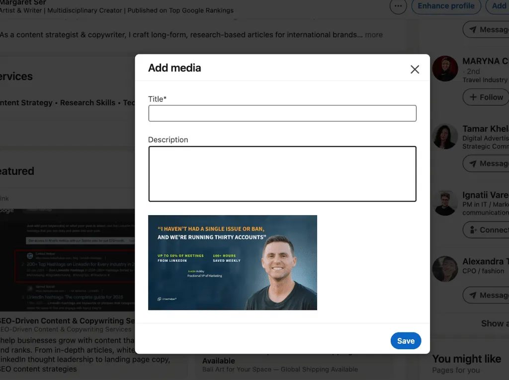 Portfolio auf LinkedIn hochladen, Bild auf LinkedIn