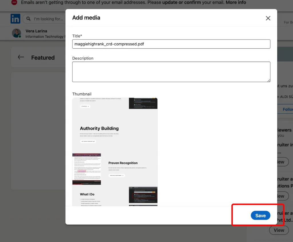 Einrichtung eines LinkedIn-Portfolios, professionelle Portfoliopräsentation