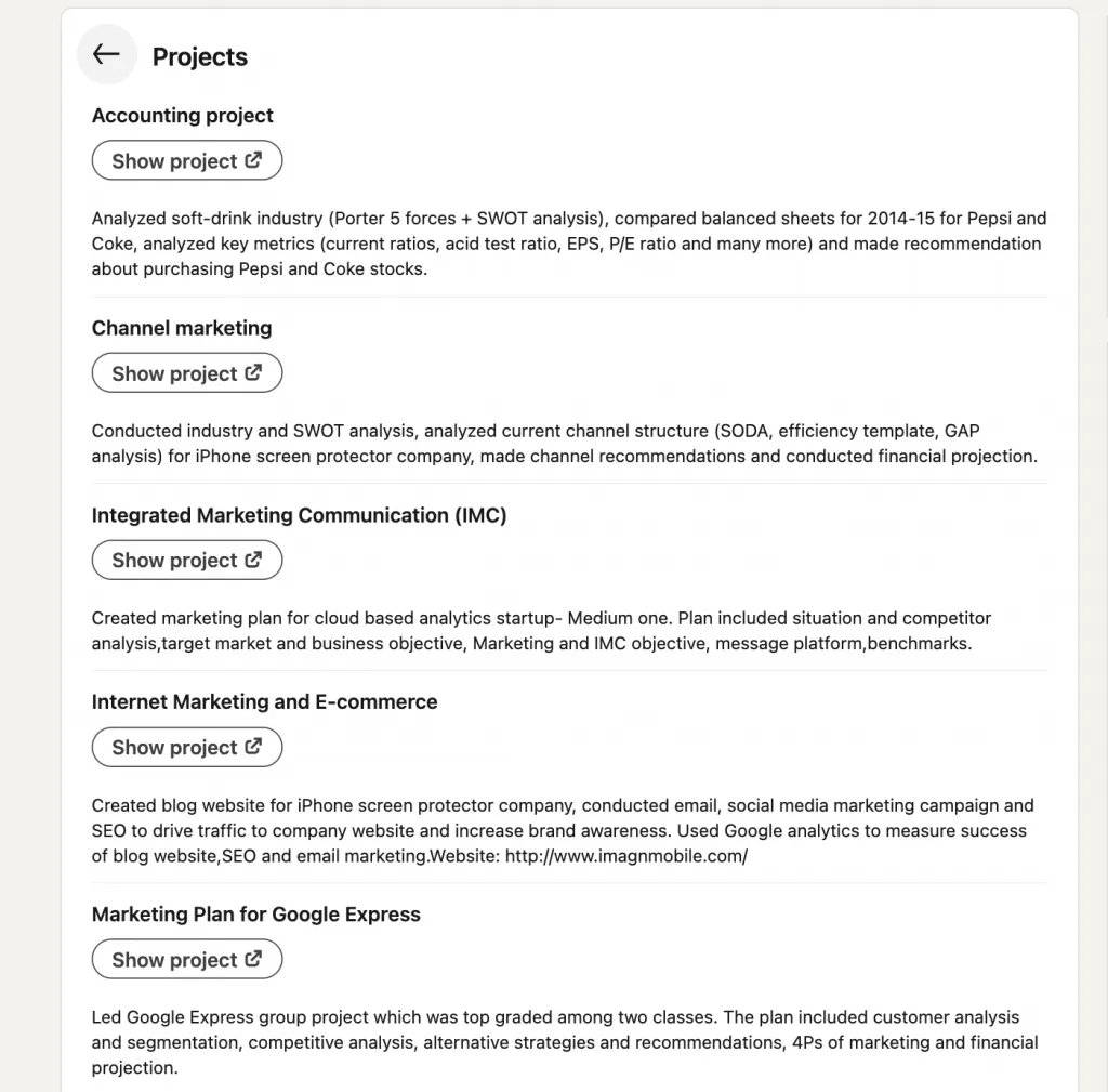 Portfolio eines Projektmanagers