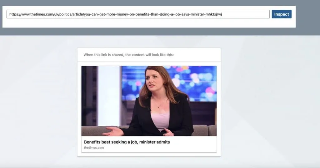 LinkedIn Post Inspector mit einer Linkvorschau