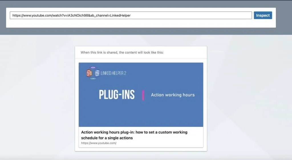 LinkedIn Post Inspector mit einer Linkvorschau für ein YouTube-Video