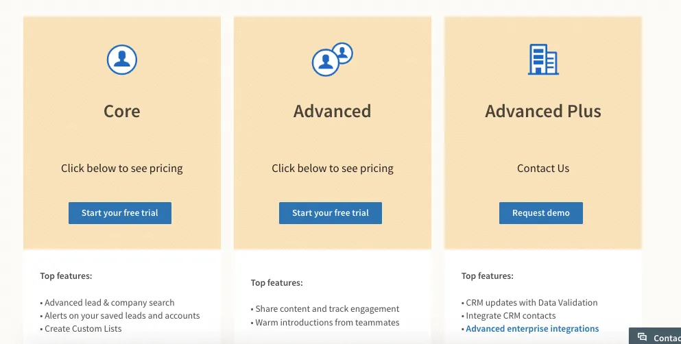 Tarifs des offres Core, Advanced et Advanced Plus de LinkedIn Sales Navigator