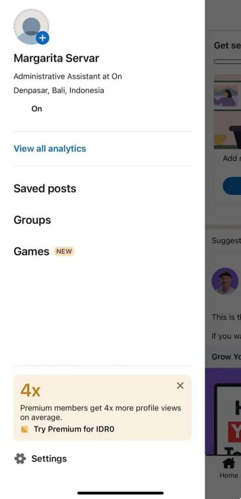 Definições do LinkedIn privado no telemóvel
