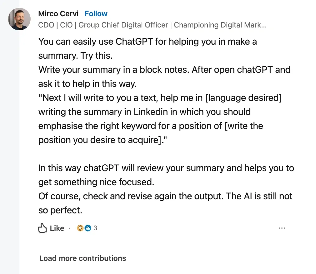 Verwendung von Keywords im Bereich „Info“ mit ChatGPT.
