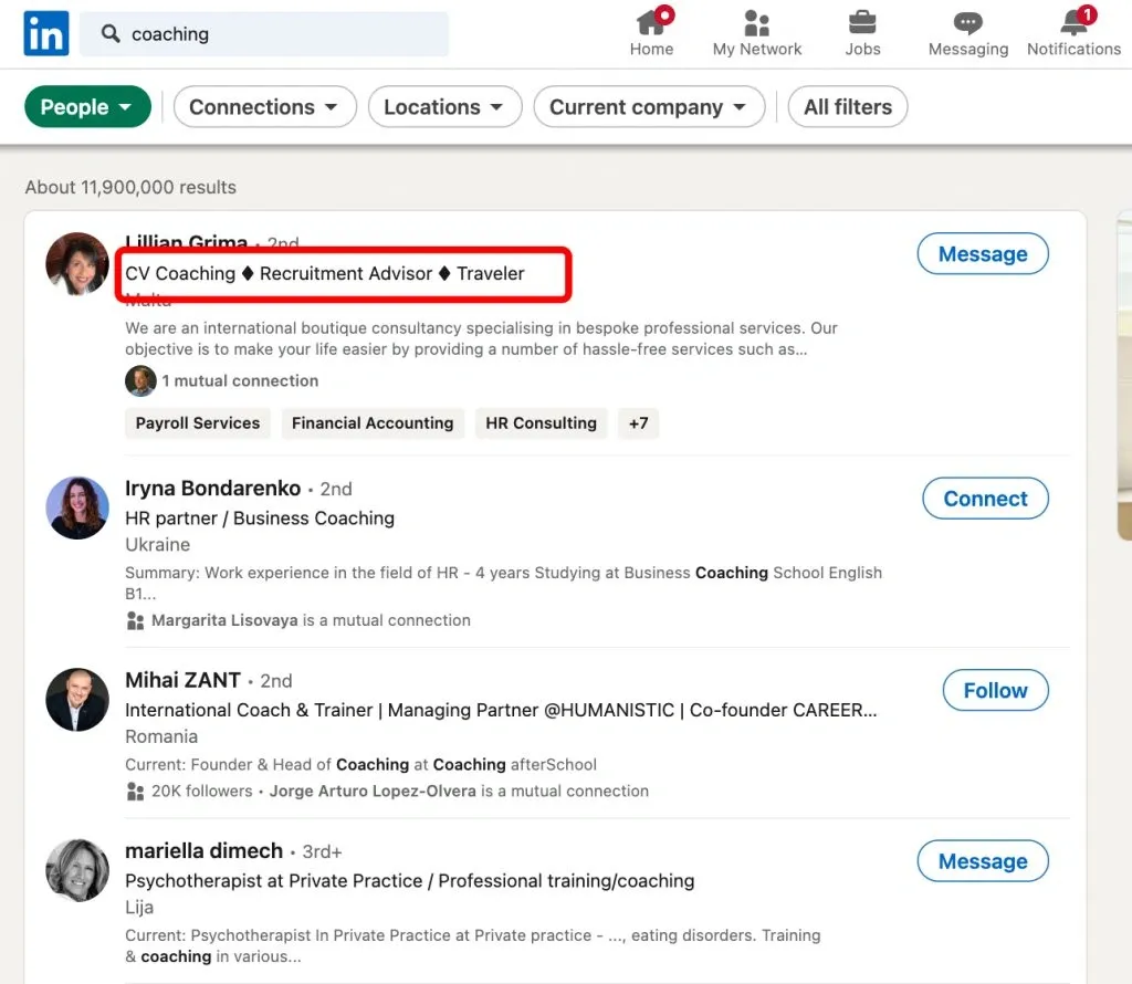 Google-Screenshot – Suchergebnisse für eine LinkedIn-Profilseite.