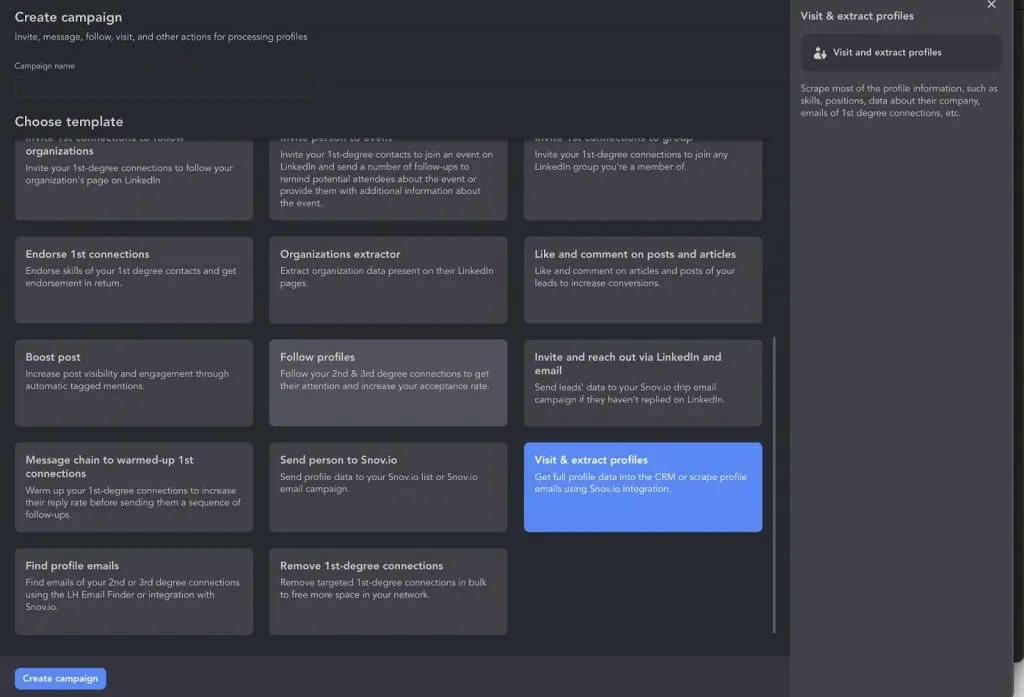 Screenshot einer „Visit and Extract“-Kampagne