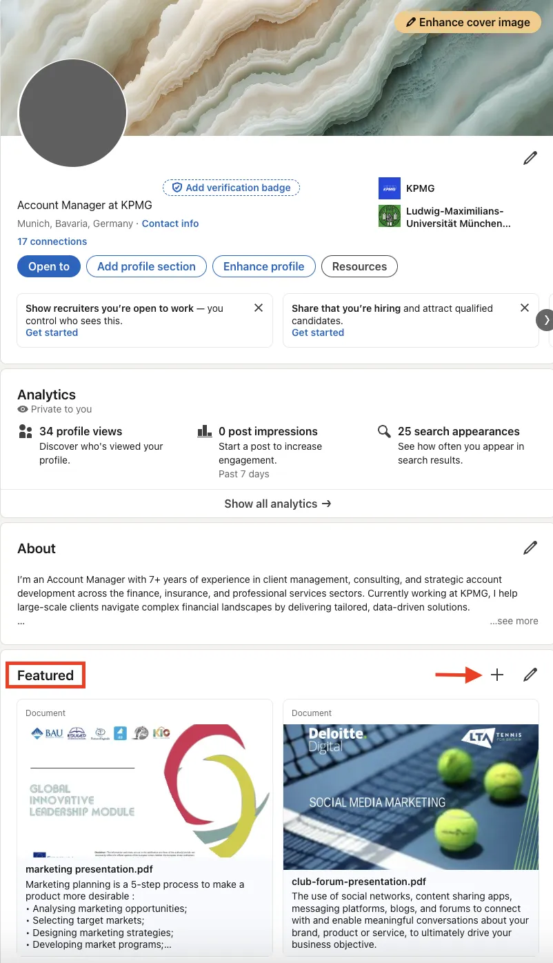 LinkedIn Profile With Featured Section Highlighted