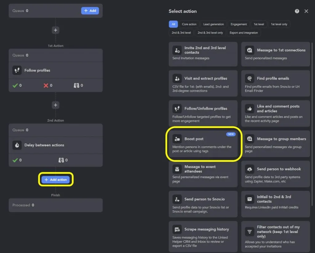 Automatische Interaktion unter LinkedIn-Beiträgen mit Linked Helper