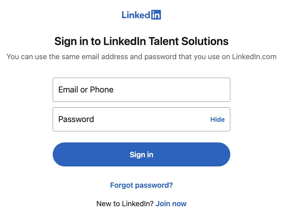 LinkedIn Recruiter Login Page