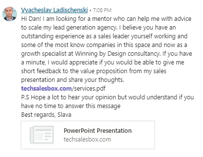 Screenshot einer LinkedIn-Nachricht