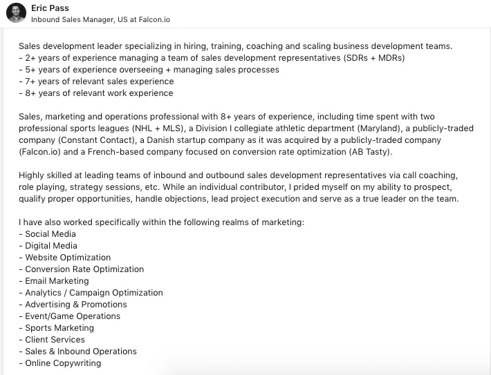 Vertriebsbiografie für LinkedIn