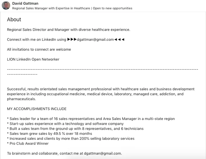 LinkedIn-Infobereich