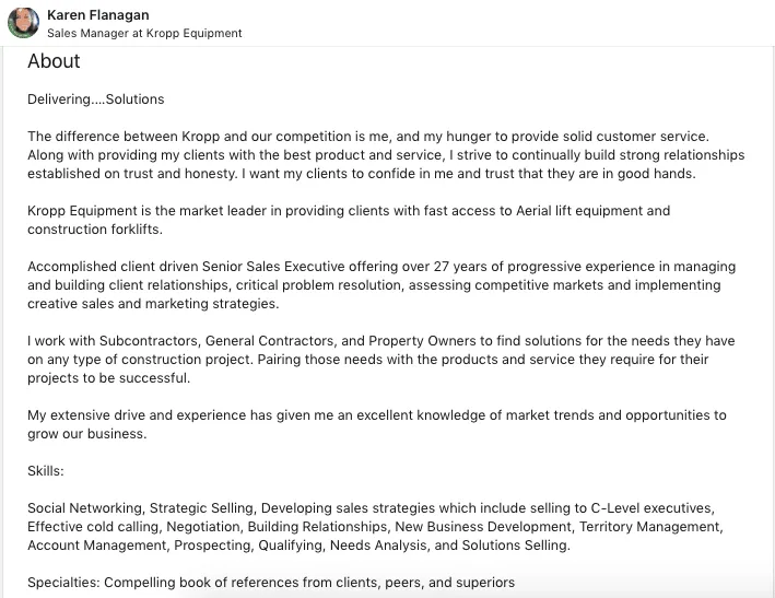 Vertriebsbeschreibung für LinkedIn mit Unternehmenspräsentation