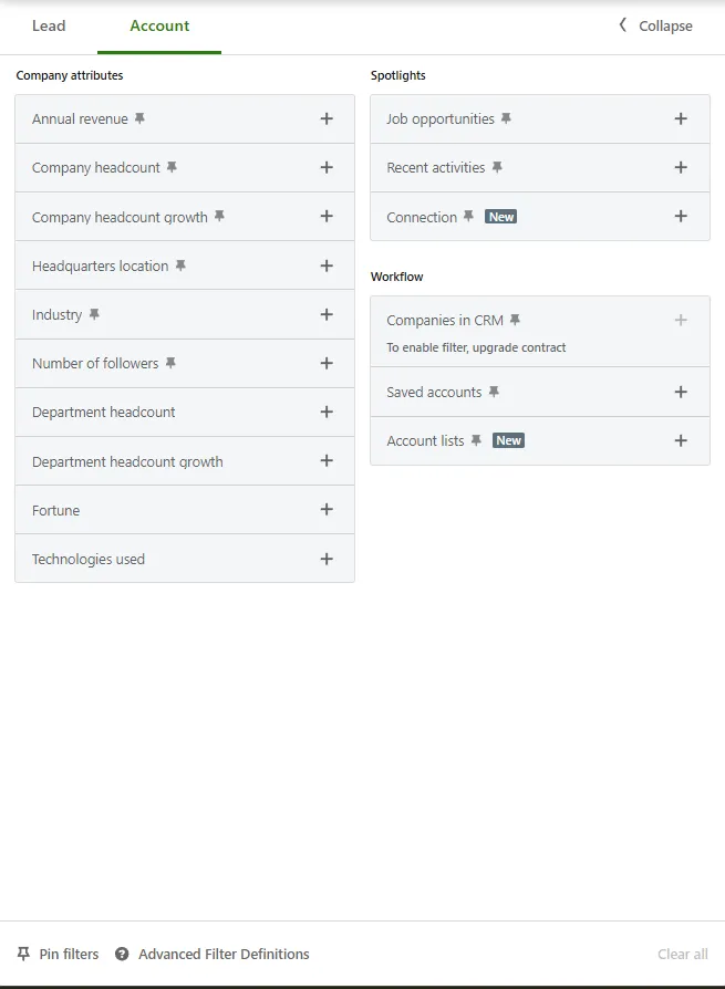 LinkedIn Sales Navigator Account Filters